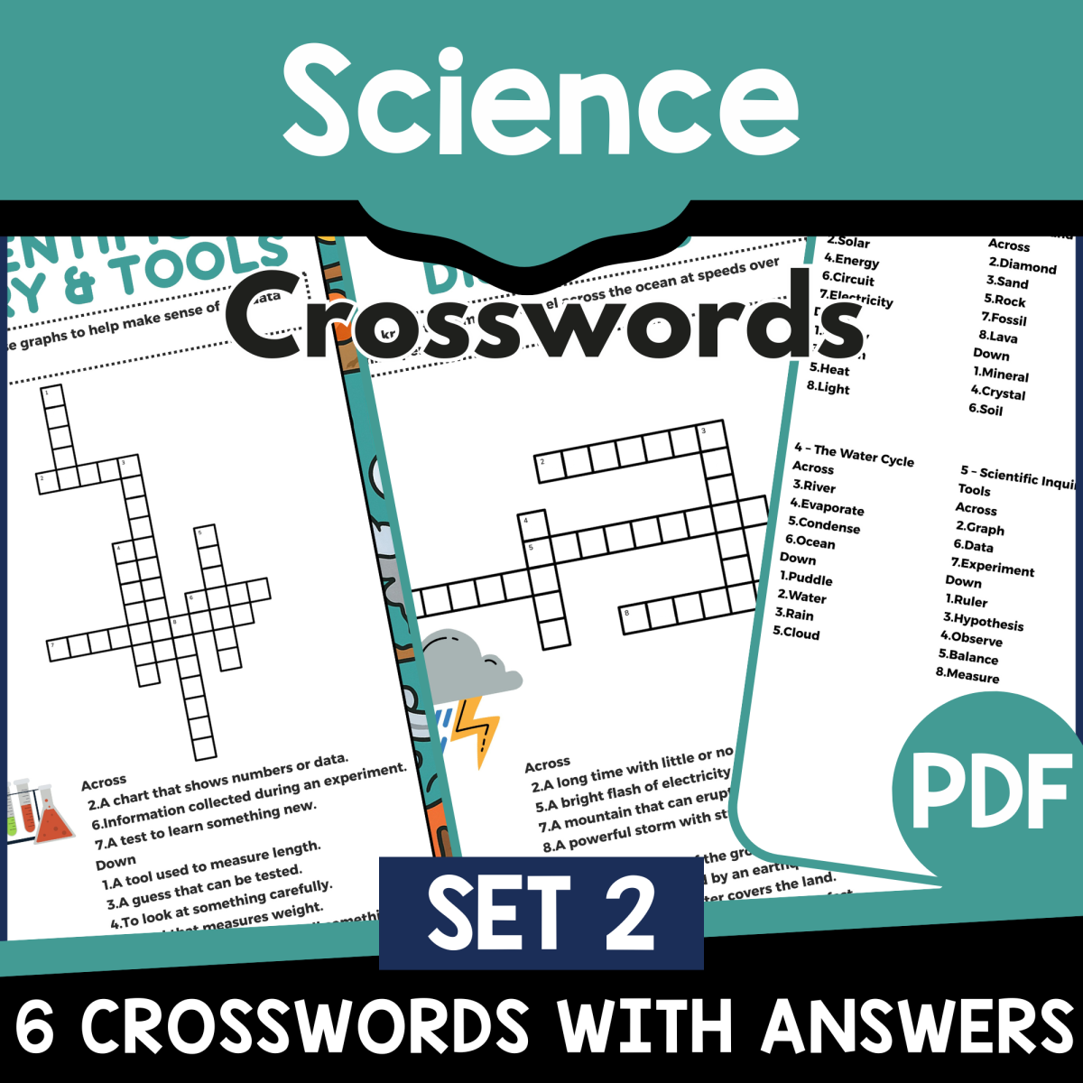 An educational teaching resource from Cored Education entitled Science Crosswords - Set 2 (PDF) downloadable at Teach Simple.