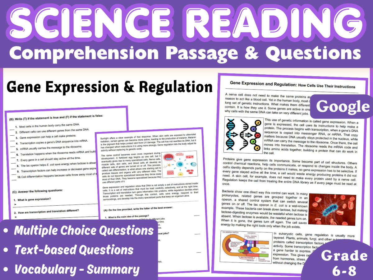 Science Reading Comprehension Passage: Gene Expression (Docs) preview