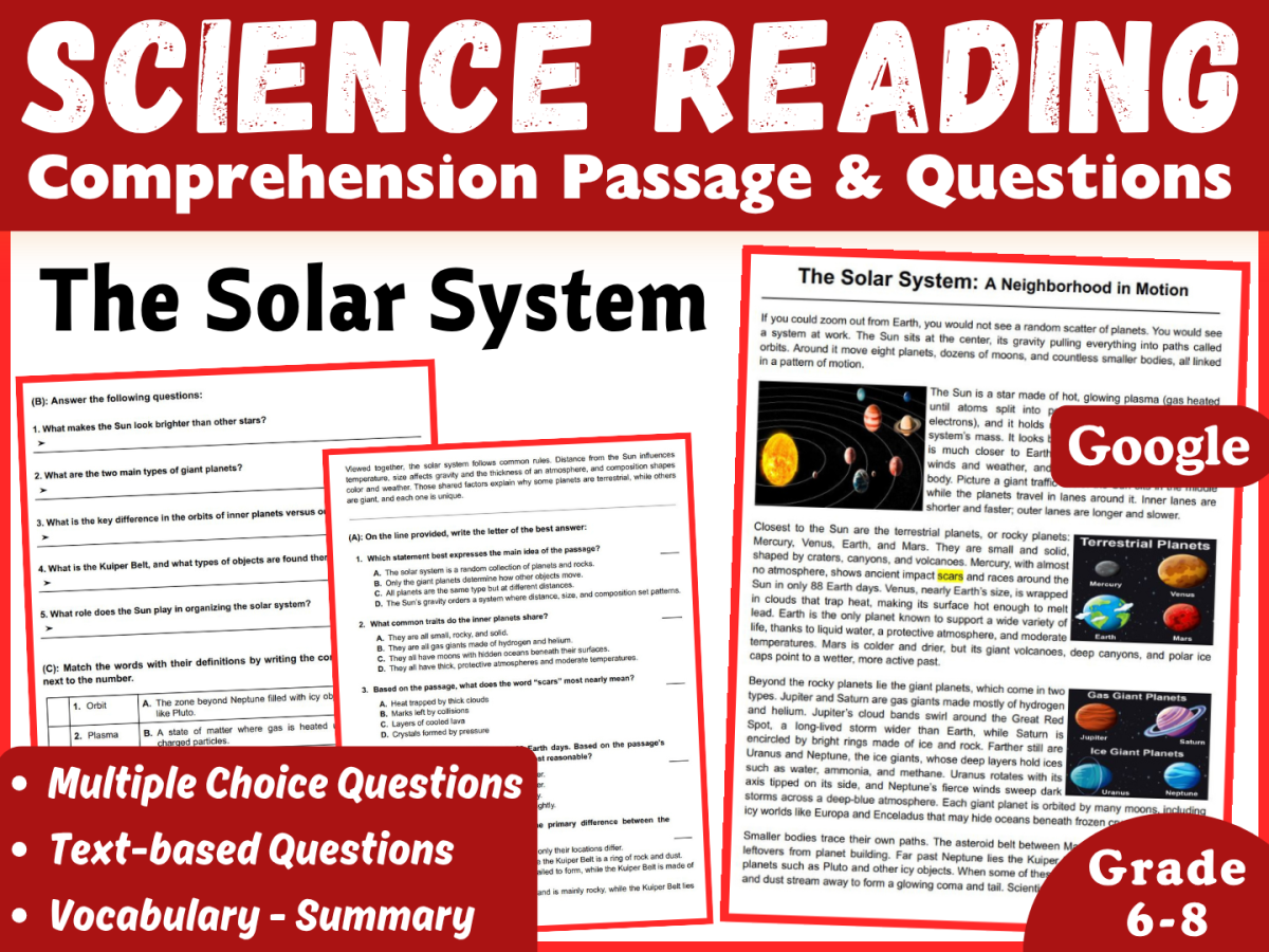 An educational teaching resource from CORED Education - Middle & High School entitled Science Reading Comprehension Passage. The Solar System (Docs) downloadable at Teach Simple.