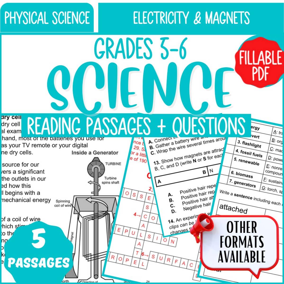 An educational teaching resource from Cored Education entitled Science Reading Passages on Electricity and Magnets (Fillable PDF) downloadable at Teach Simple.