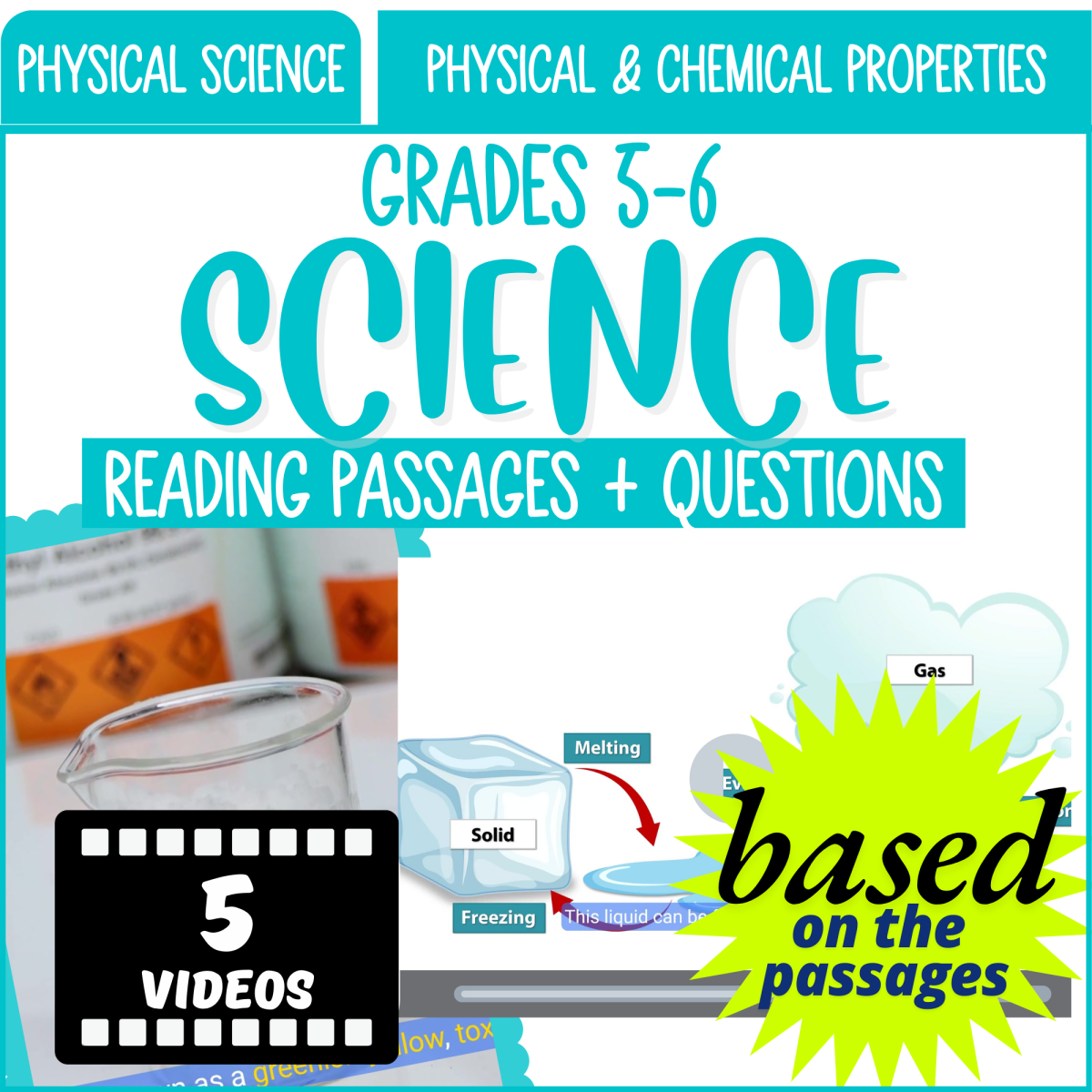 An educational teaching resource from Cored Education entitled Science Reading Passages on Physical and Chemical Properties (Videos) downloadable at Teach Simple.