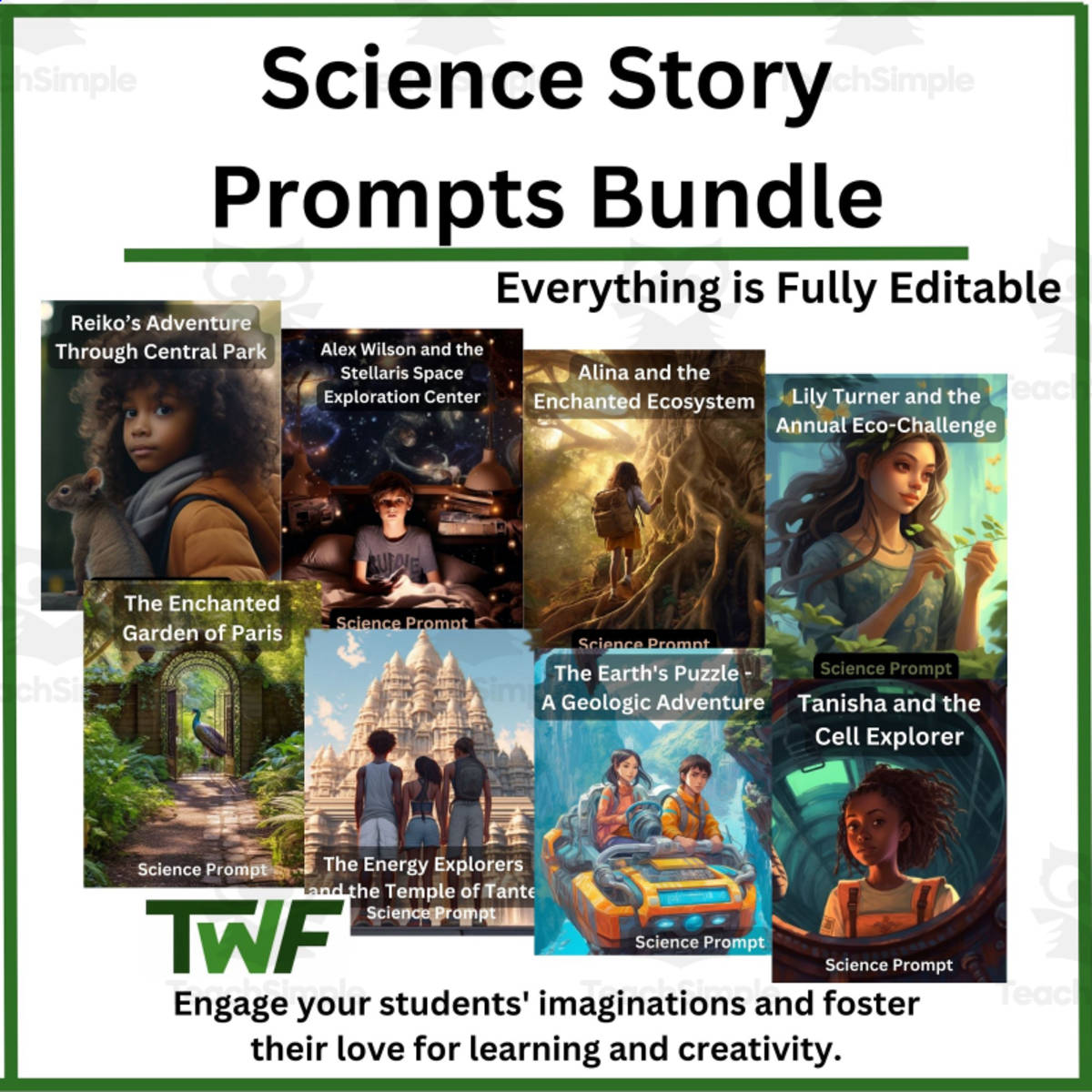 An educational teaching resource from Teach With Fergy entitled Science Story Prompt Bundle for Grade 7-10 Science-Fully Editable Grow downloadable at Teach Simple.