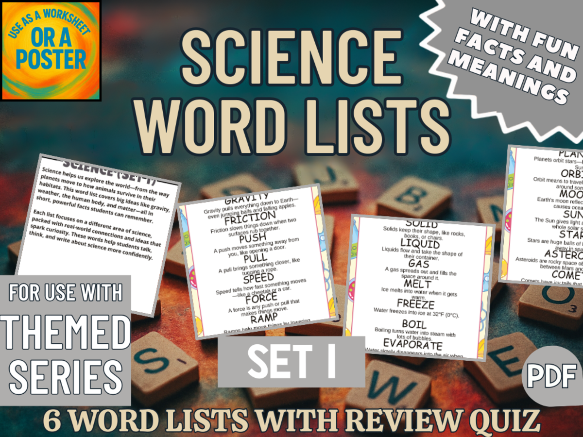 An educational teaching resource from Cored Education entitled Science Word List Posters - Set 1 (PDF) downloadable at Teach Simple.