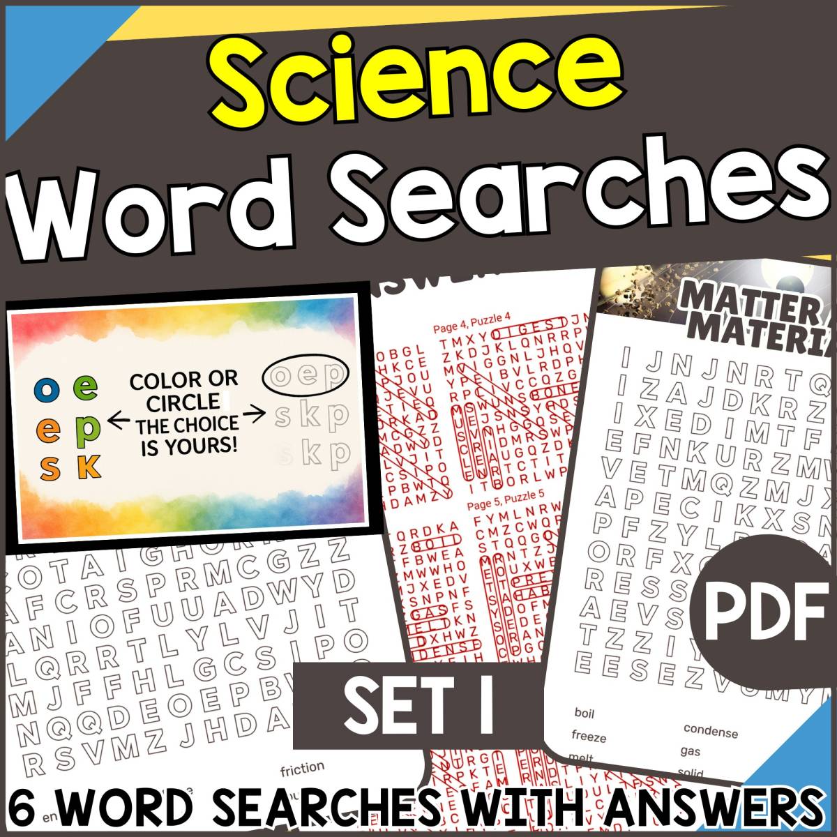 An educational teaching resource from Cored Education entitled Science Word Searches - Set 1 (PDF) downloadable at Teach Simple.