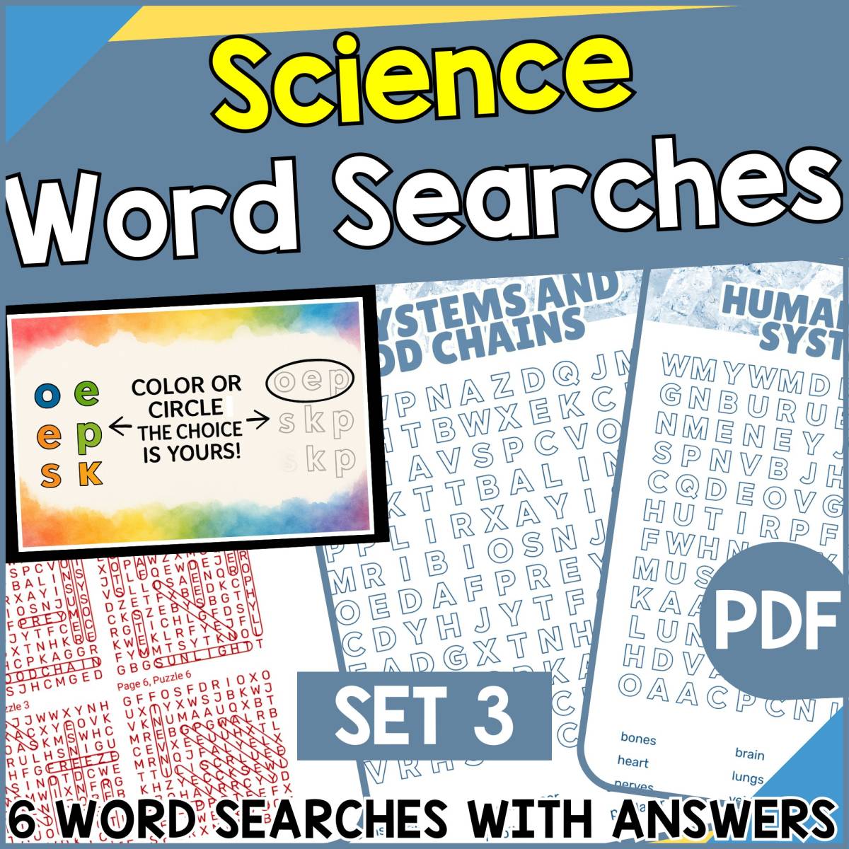 An educational teaching resource from Cored Education entitled Science Word Searches - Set 3 (PDF) downloadable at Teach Simple.