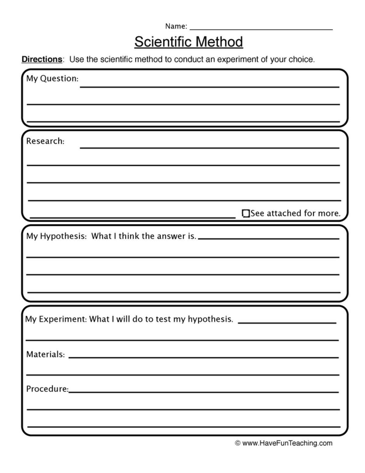 An educational teaching resource from Have Fun Teaching entitled Scientific Method Worksheet downloadable at Teach Simple.