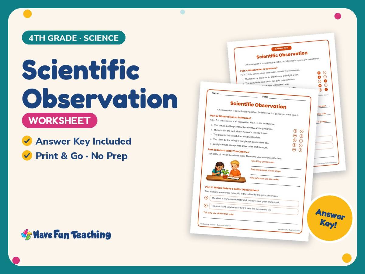 Scientific Observation Worksheet – 4th Grade Experiments Practice preview