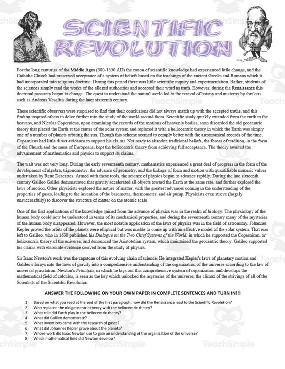 An educational teaching resource from DrDrew entitled Scientific Revolution Review downloadable at Teach Simple.