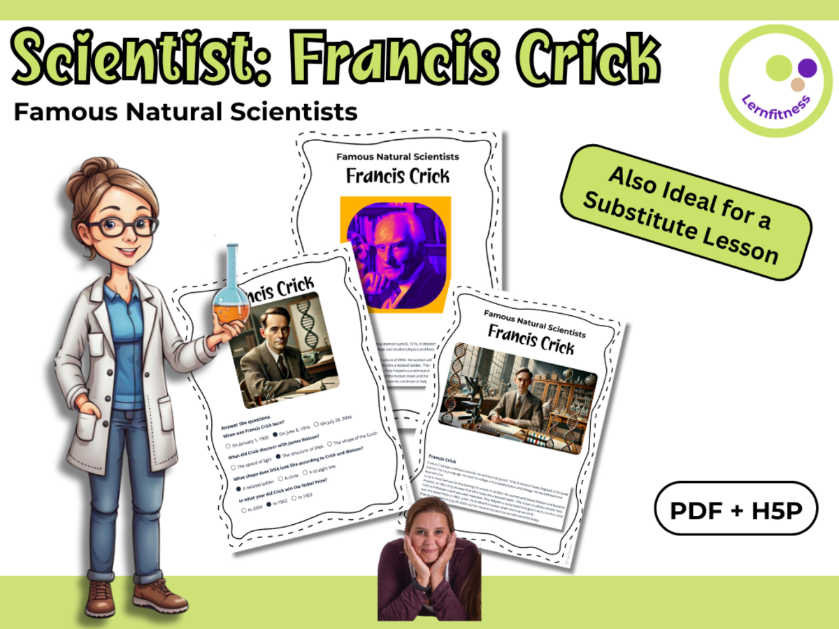 An educational teaching resource from Lernfitness entitled Scientist Francis Crick – Fact Sheet, Quiz & Interactive PDF incl. H5P downloadable at Teach Simple.