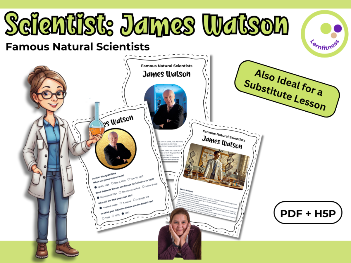 An educational teaching resource from Lernfitness entitled Scientist James Watson – Fact Sheet, Quiz & Interactive PDF incl. H5P downloadable at Teach Simple.
