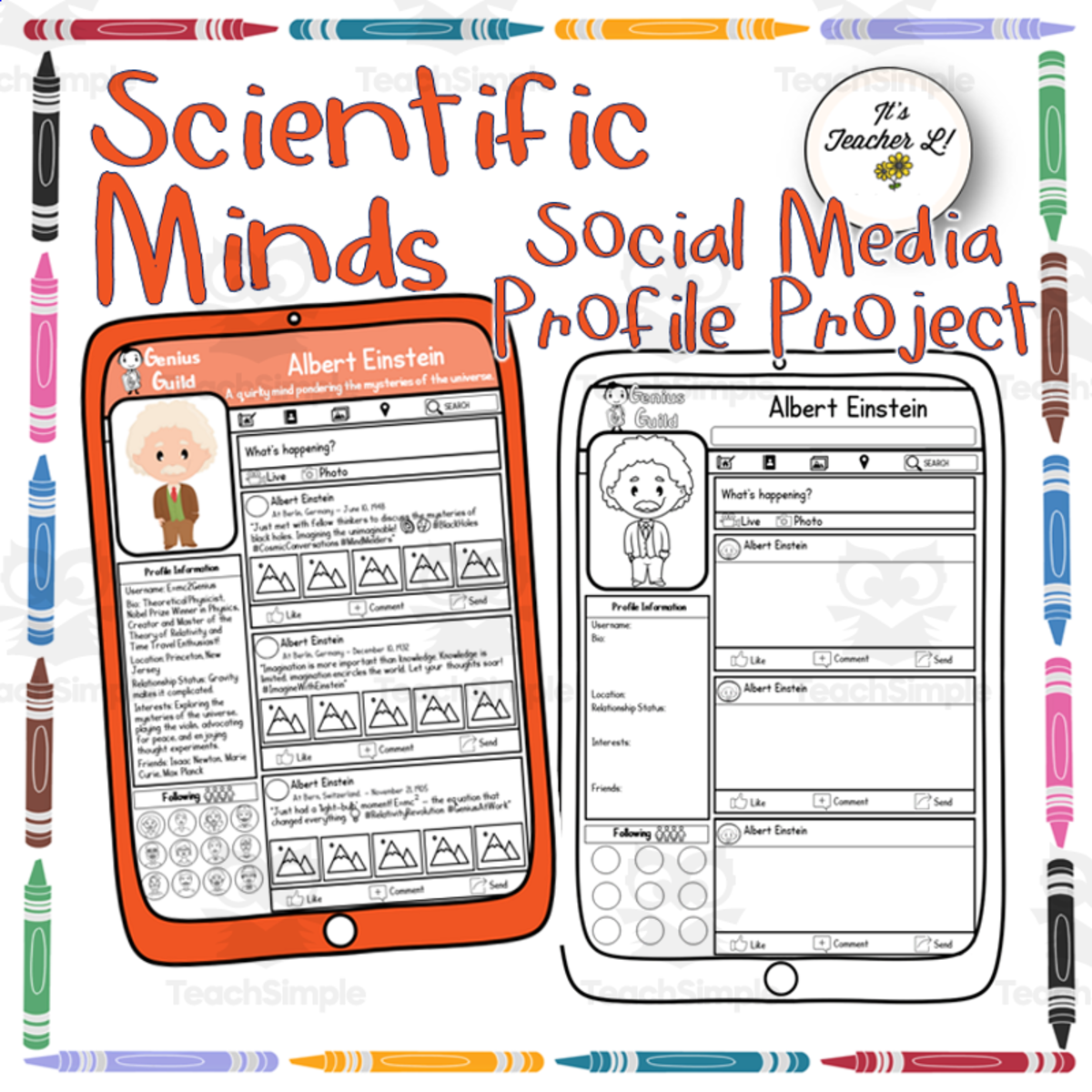 An educational teaching resource from It's Teacher L entitled Scientists and Inventors Social Media Profile Project | Biography downloadable at Teach Simple.