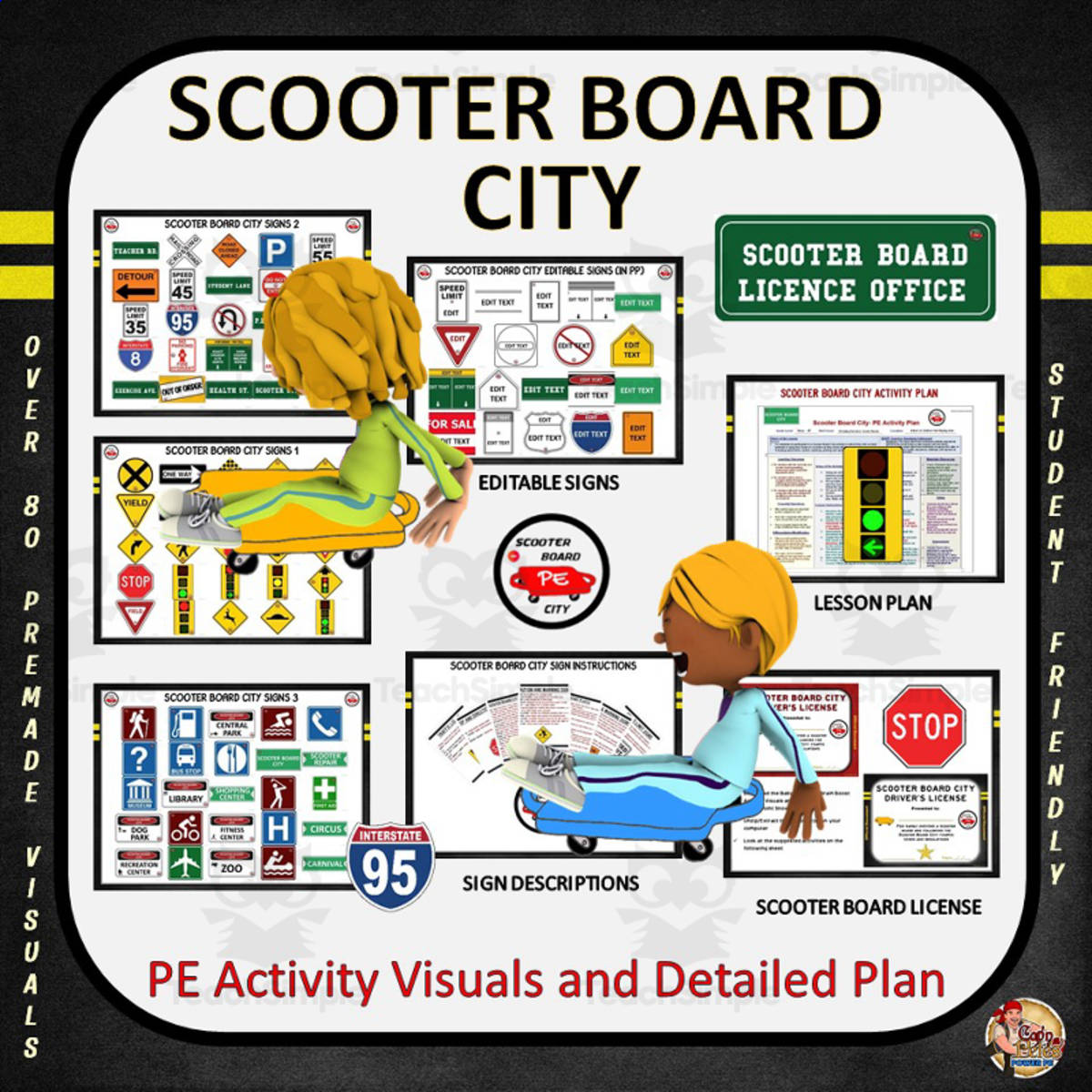 An educational teaching resource from Cap'n Pete's Power PE entitled Scooter Board City Activity Pack downloadable at Teach Simple.