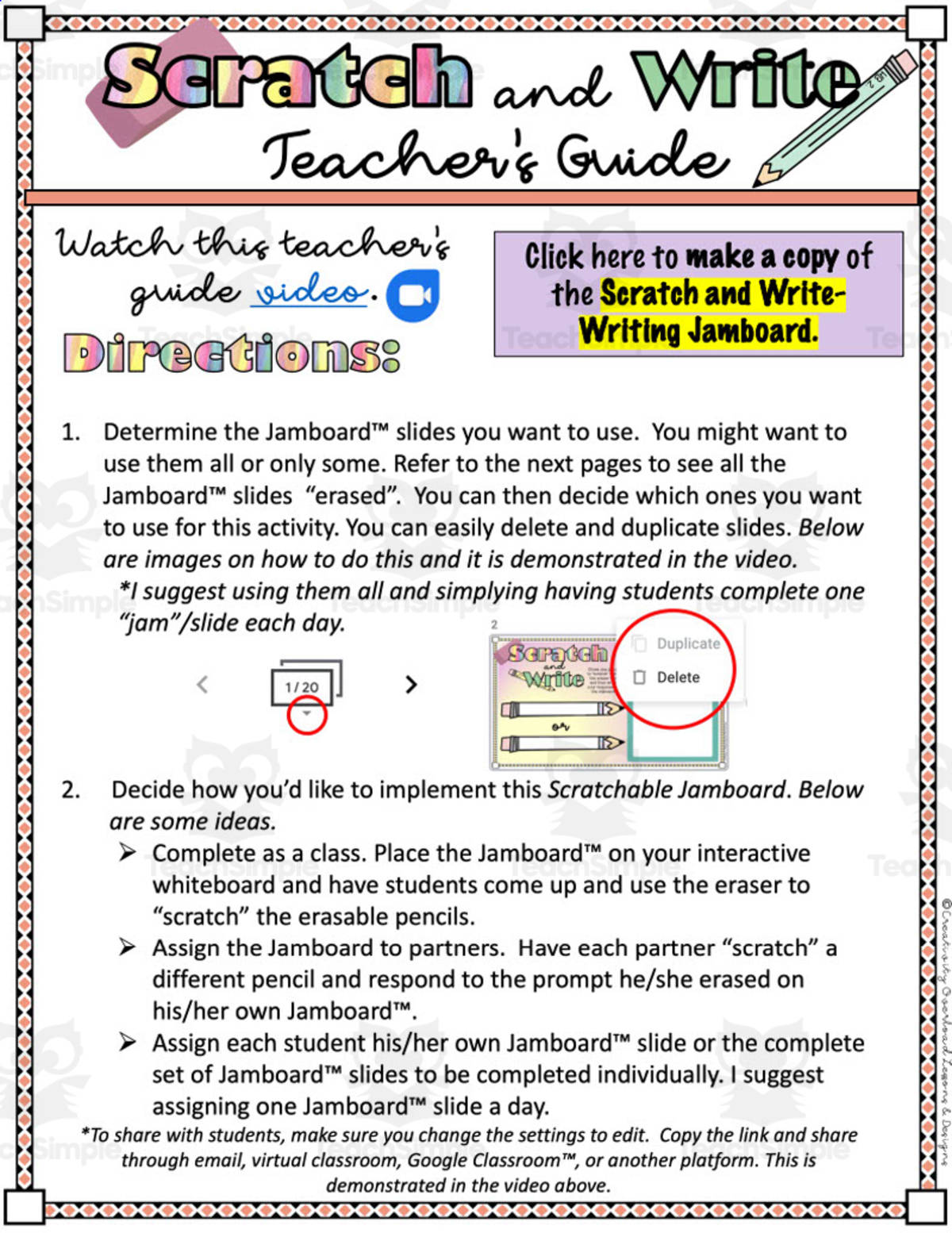 An educational teaching resource from Creativity Overload entitled Scratch and Write Jamboard Activity downloadable at Teach Simple.
