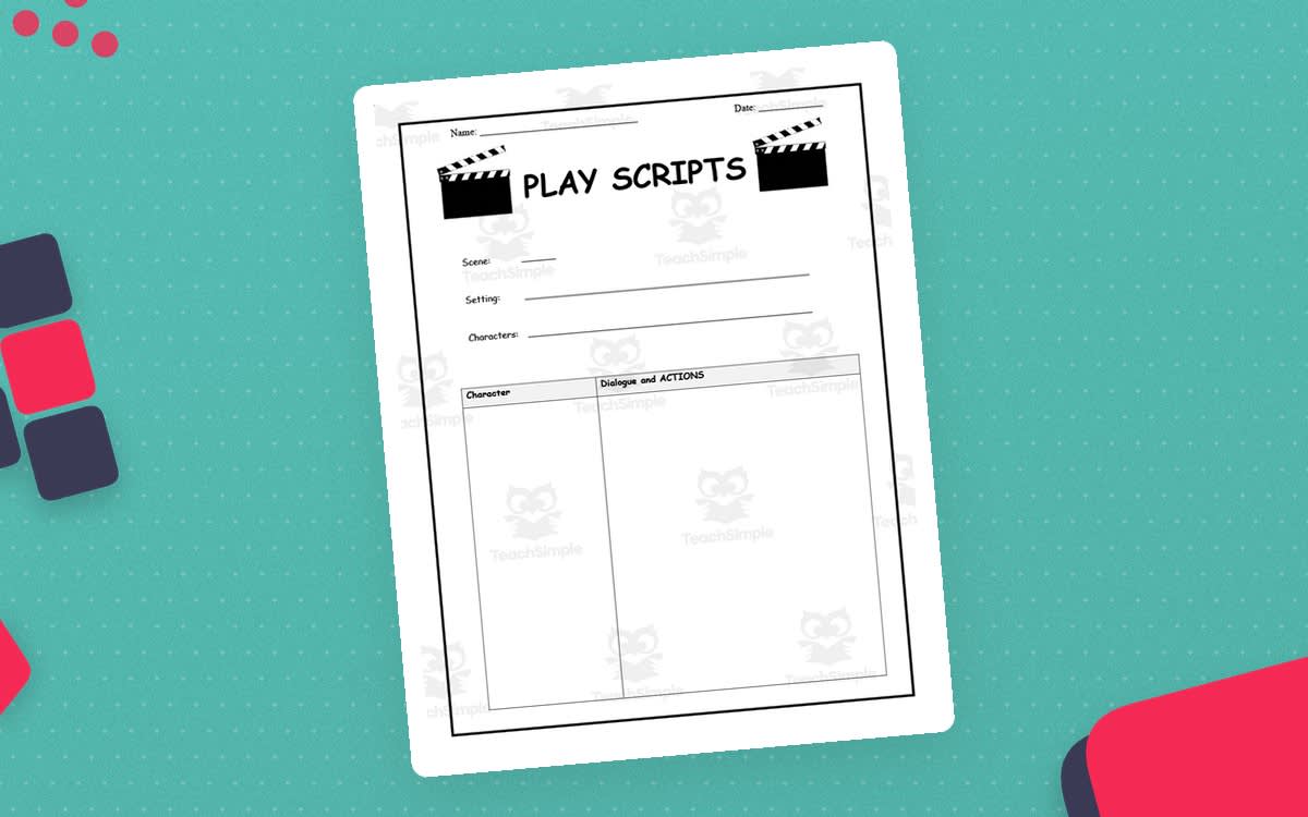 An educational teaching resource from Elementary Resources 4 U entitled Script Writing Template – Characters and Dialogue downloadable at Teach Simple.