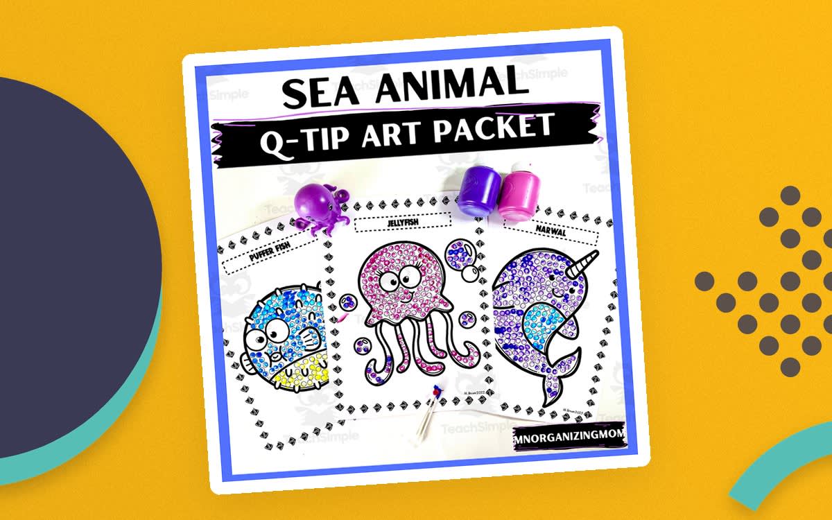 An educational teaching resource from mnorganizingmom entitled Sea Animal Q-Tip Art Packet downloadable at Teach Simple.