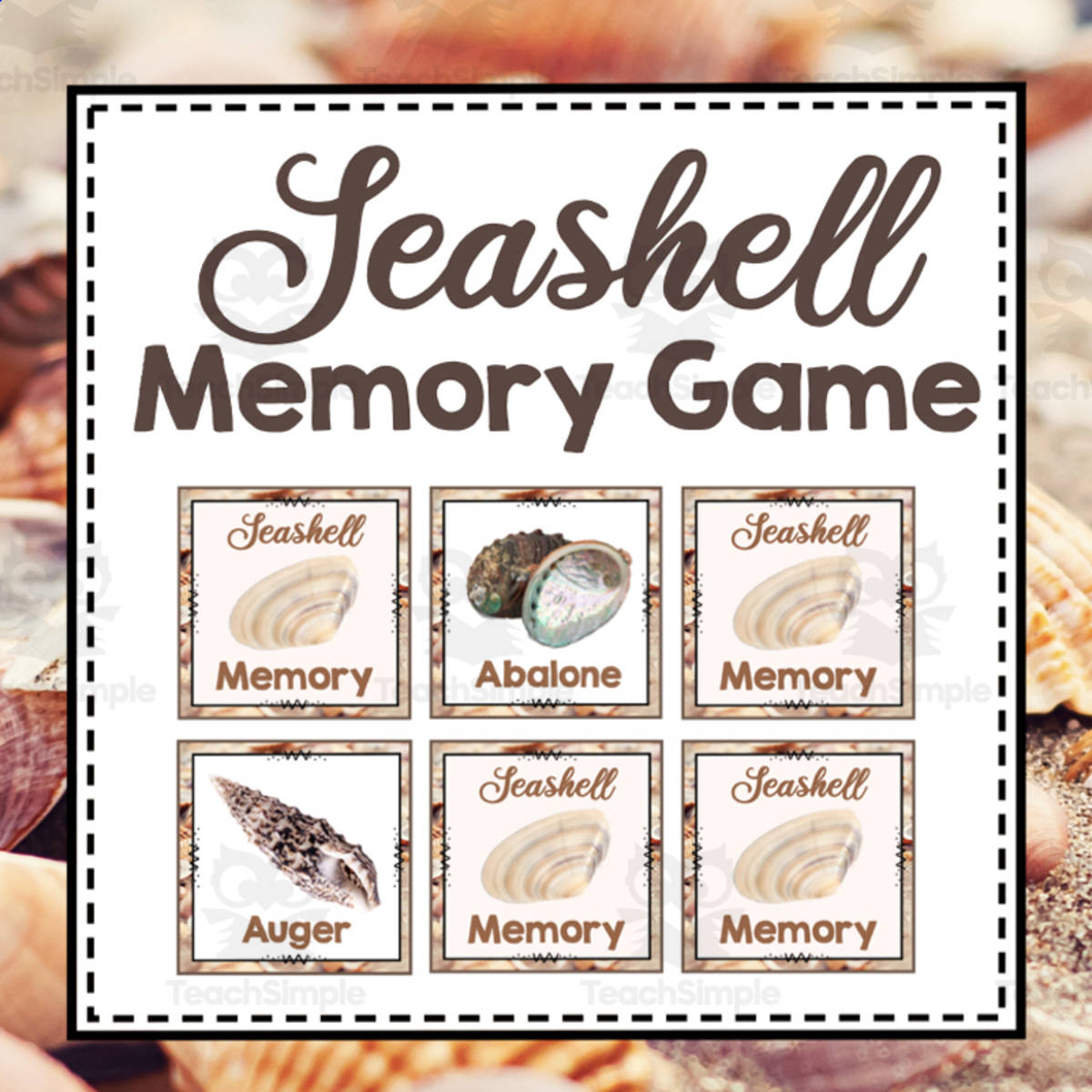 An educational teaching resource from Simply Schoolgirl entitled Seashell Memory Game downloadable at Teach Simple.