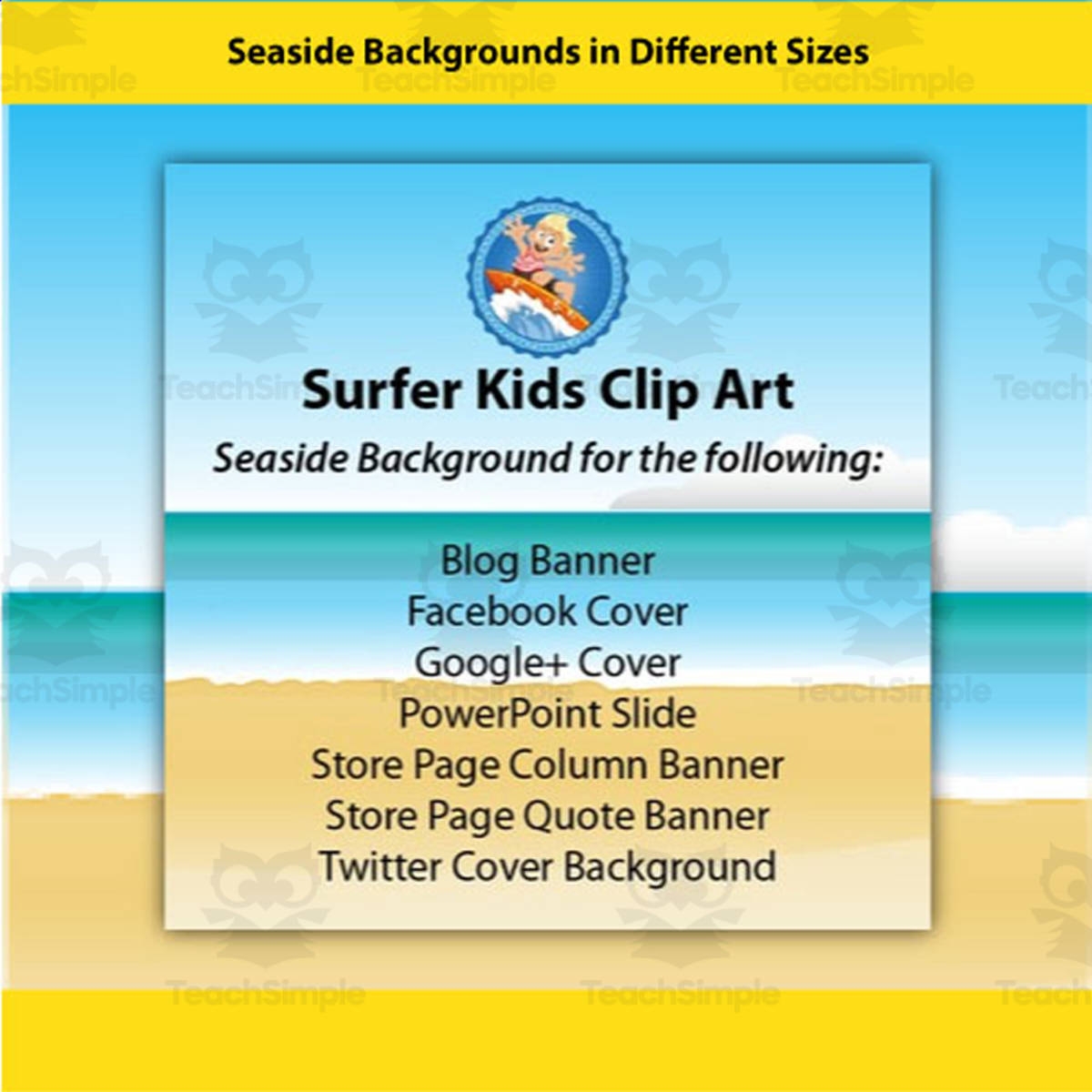 An educational teaching resource from Surfer Kids Clip Art entitled Seaside Backgrounds downloadable at Teach Simple.