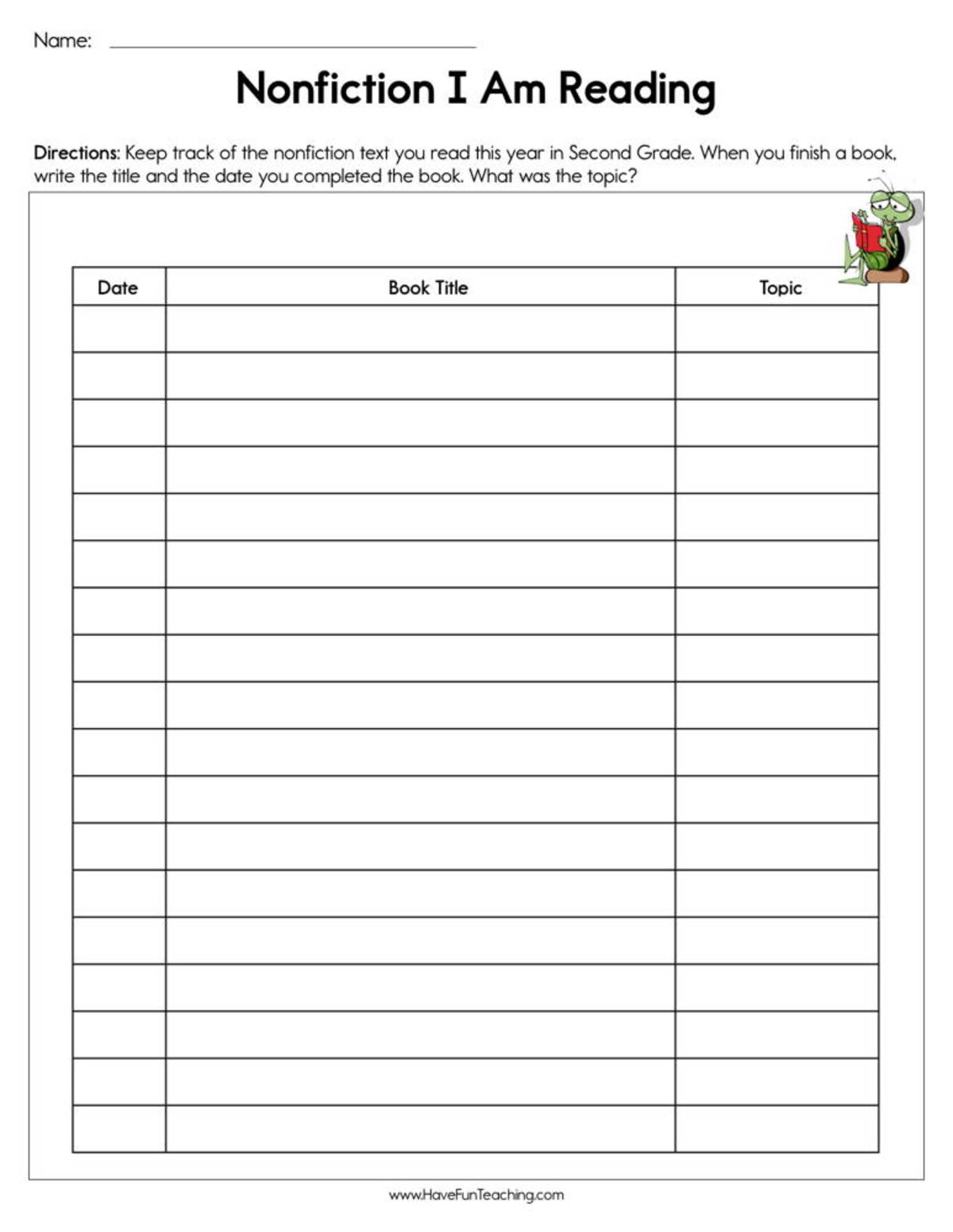 An educational teaching resource from Have Fun Teaching entitled Second Grade Nonfiction I am Reading Worksheet downloadable at Teach Simple.