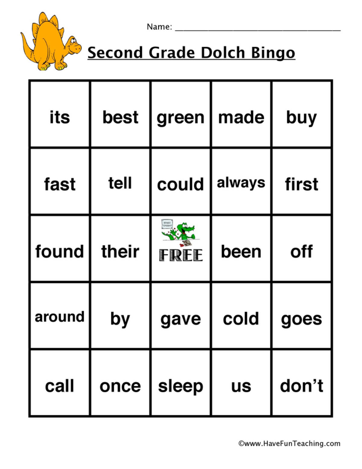 An educational teaching resource from Have Fun Teaching entitled Second Grade Sight Words Bingo downloadable at Teach Simple.