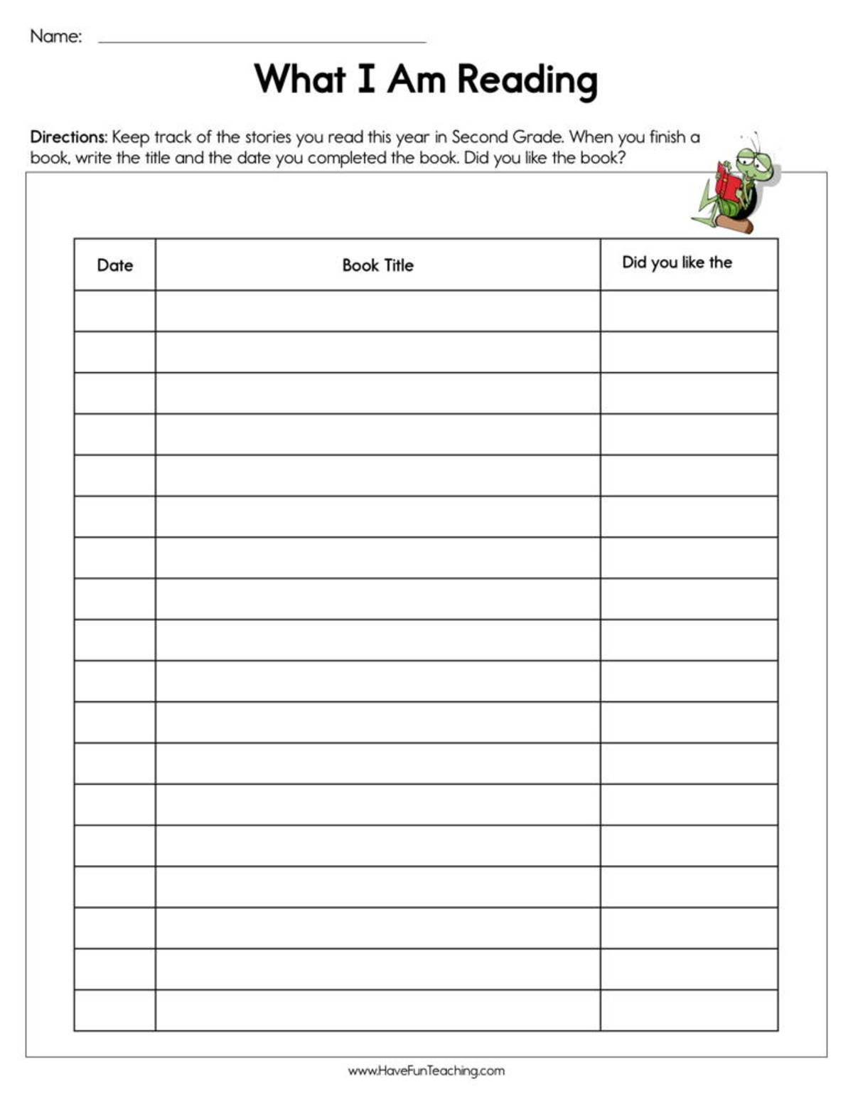 An educational teaching resource from Have Fun Teaching entitled Second Grade What I am Reading Worksheet downloadable at Teach Simple.
