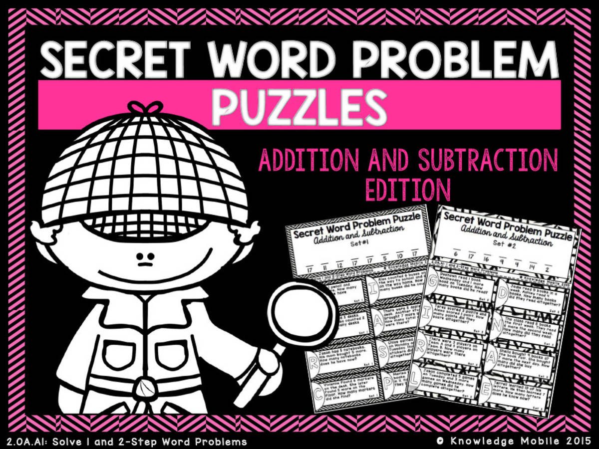 An educational teaching resource from Knowledge Mobile entitled Secret Word Problem Puzzles downloadable at Teach Simple.