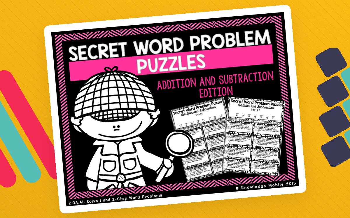 An educational teaching resource from Knowledge Mobile entitled Secret Word Problem Puzzles downloadable at Teach Simple.