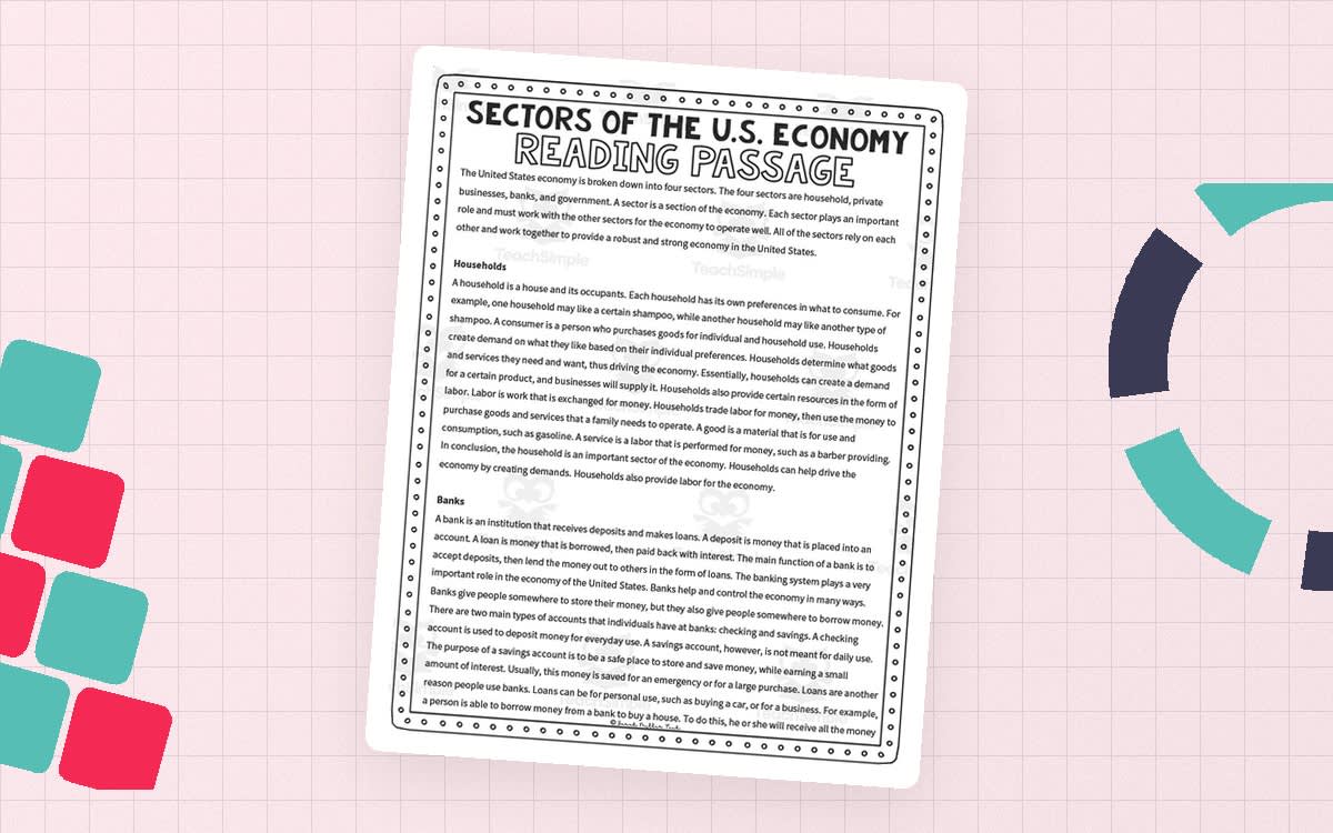 An educational teaching resource from Sarah Miller Tech entitled Sectors of the U.S. Economy Activity Packet downloadable at Teach Simple.
