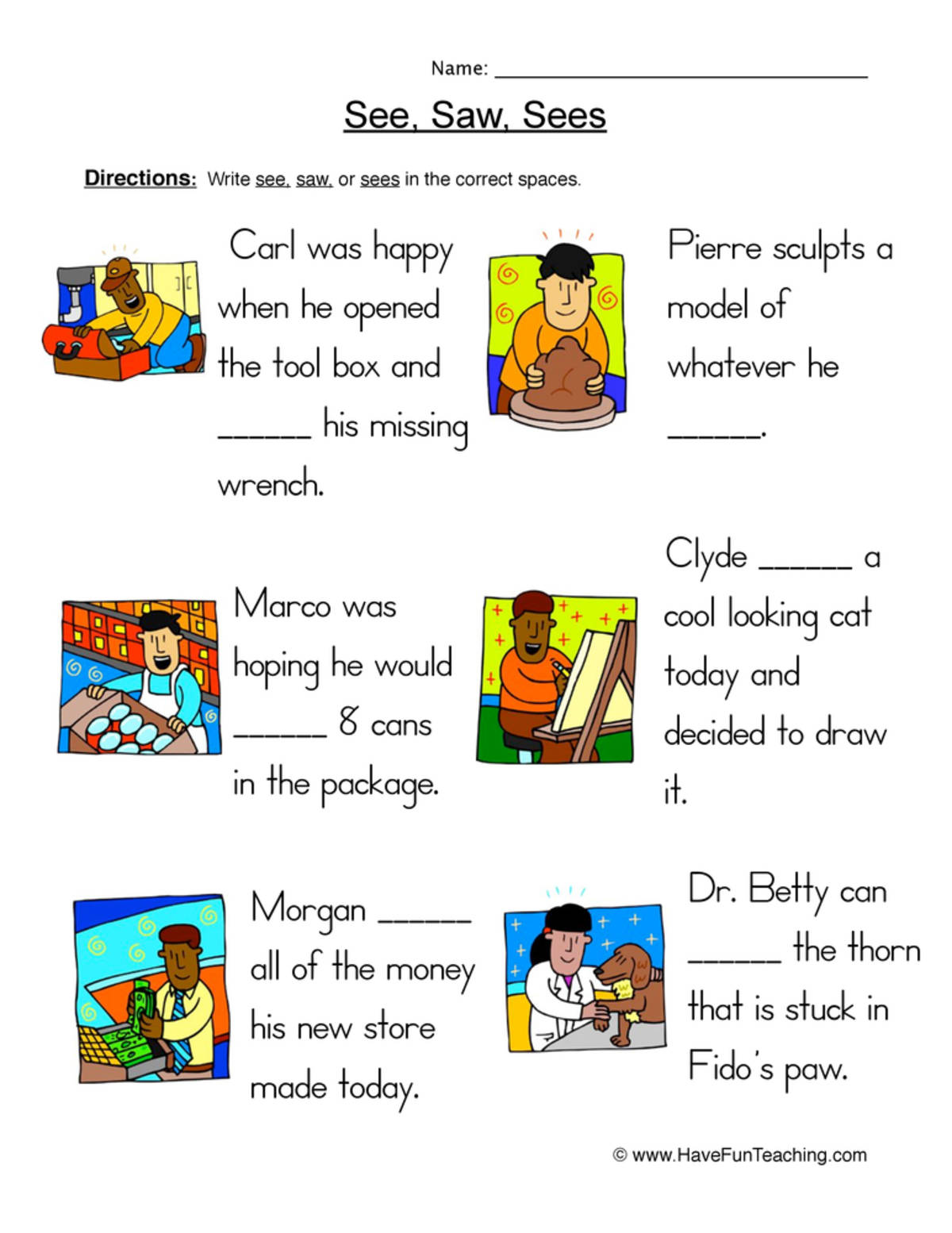 An educational teaching resource from Have Fun Teaching entitled See Saw Sees Worksheet downloadable at Teach Simple.