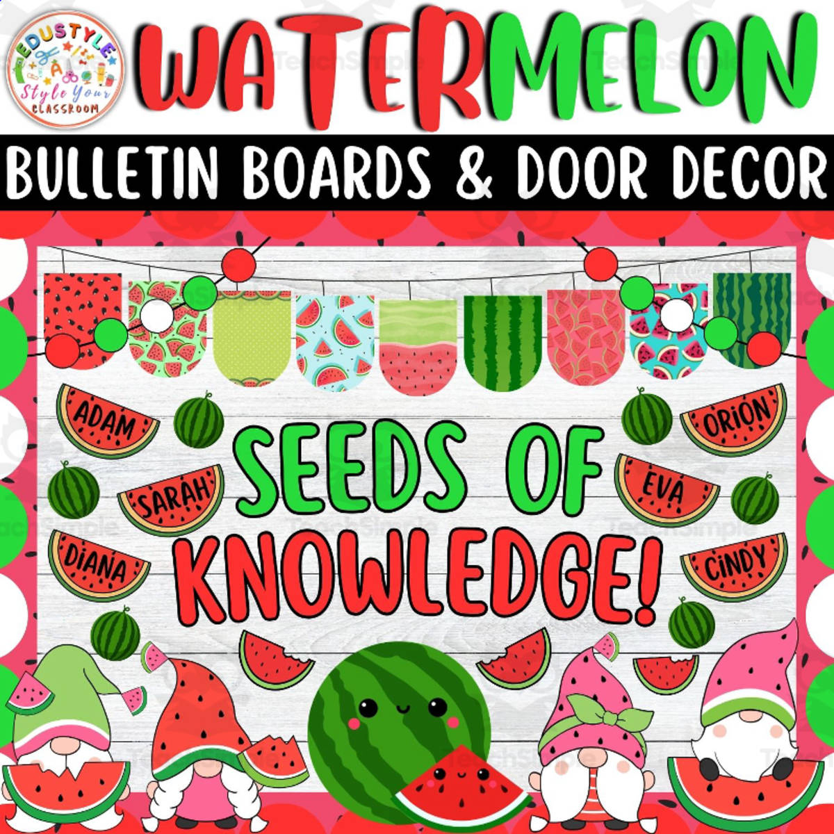 An educational teaching resource from Style Your Classroom entitled Seeds of Knowledge: Summer Bulletin boards And door Decor kit downloadable at Teach Simple.