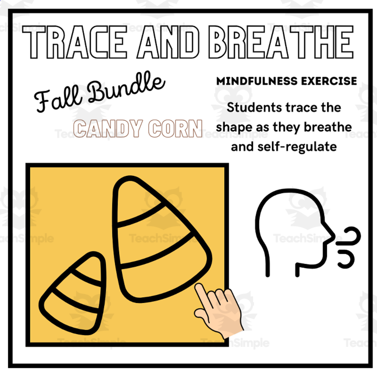 An educational teaching resource from Mrs Bonie Just Teach entitled SEL: CANDY CORN Mindfulness Breathing Calming Activity Halloween/Fall downloadable at Teach Simple.