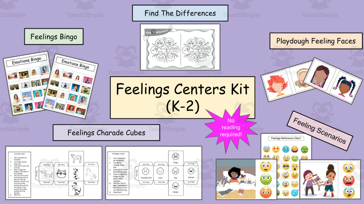 An educational teaching resource from Jennifer Moyer Taylor entitled SEL Feelings Centers Kit (K-2) No Reading Required downloadable at Teach Simple.