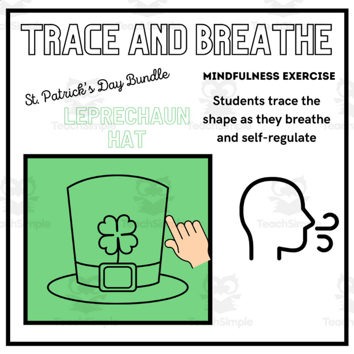 An educational teaching resource from Mrs Bonie Just Teach entitled SEL: LEPRECHAUN HAT Mindfulness Calming Activity St. Patrick's Day downloadable at Teach Simple.