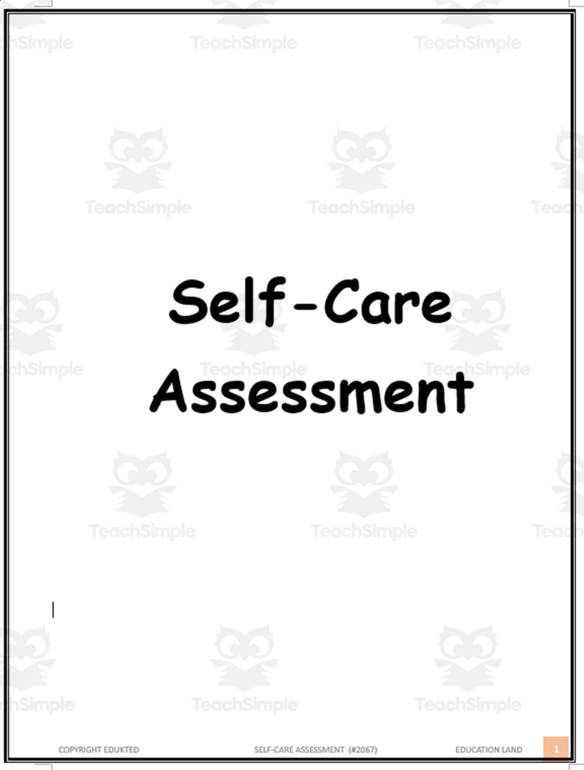 An educational teaching resource from Learn it ANY way entitled Self-care assessment (#2067) downloadable at Teach Simple.