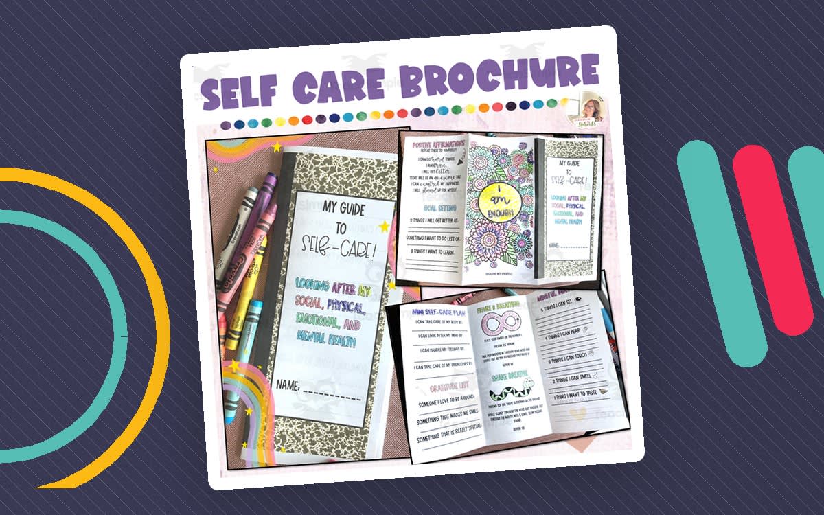An educational teaching resource from Socializing with Sprouts entitled Self Care Brochure, Self Care Printable, Mindfulness Printable downloadable at Teach Simple.