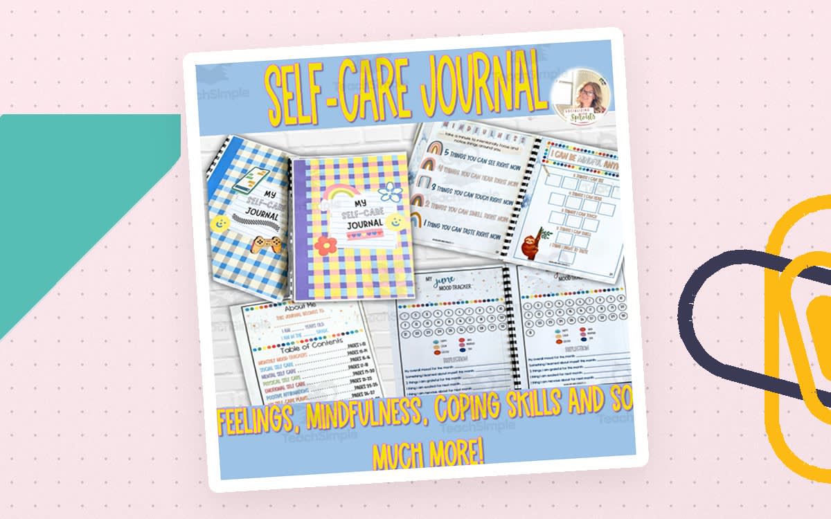 An educational teaching resource from Socializing with Sprouts entitled Self Care Journal, Mindfulness Journal, SEL Journal for Kids downloadable at Teach Simple.