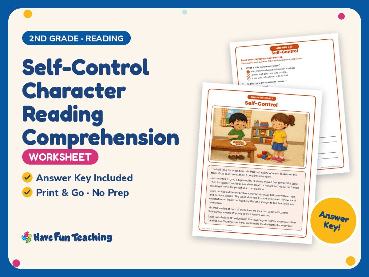 Self-Control Character Reading Comprehension Worksheet – 2nd Grade preview