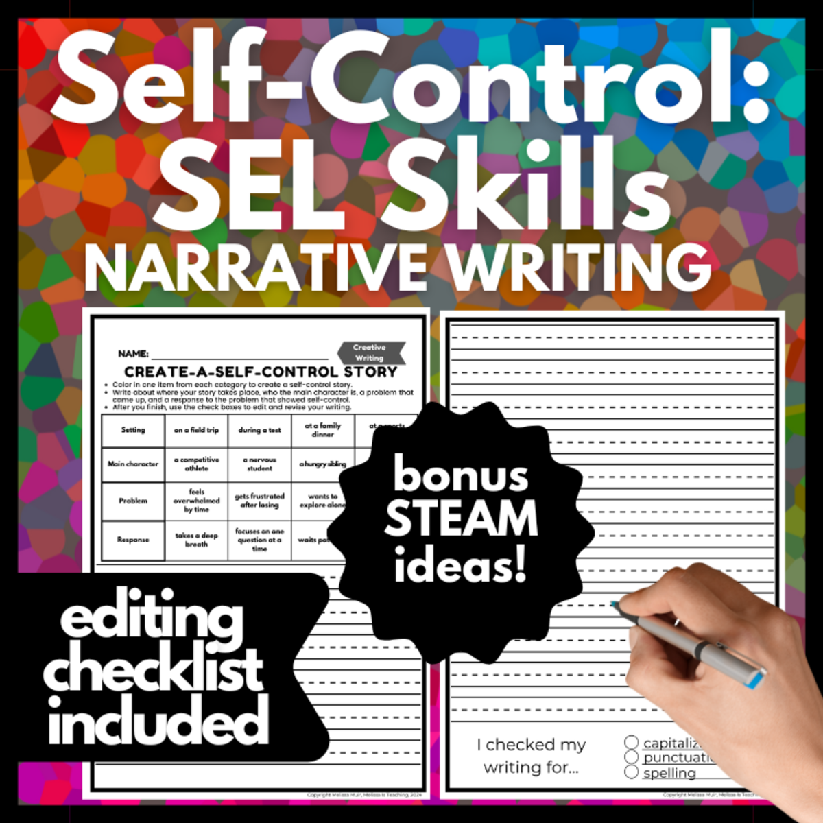 An educational teaching resource from Melissa Is Teaching entitled Self-Control SEL Skills Writing Challenge downloadable at Teach Simple.