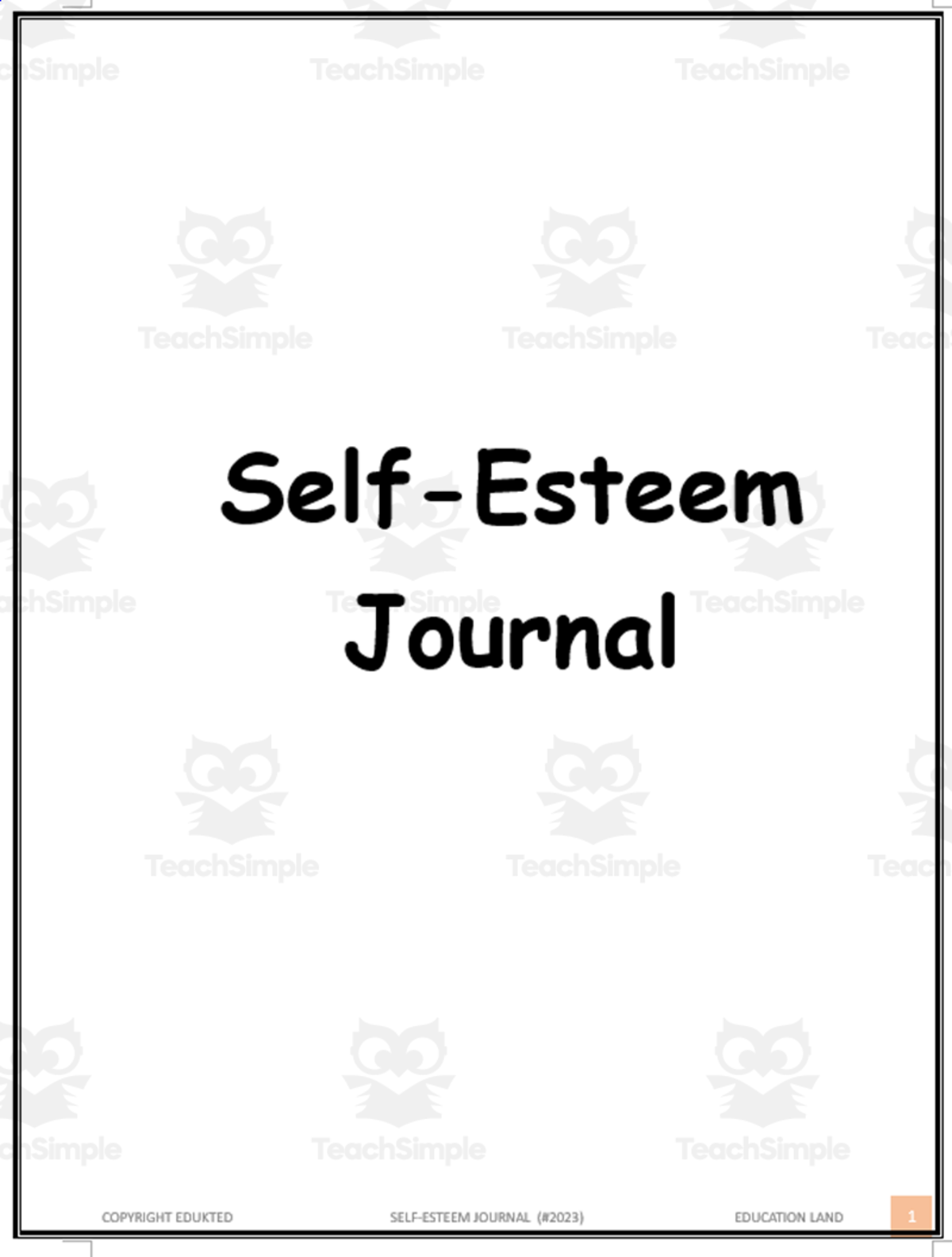 An educational teaching resource from Learn it ANY way entitled Self-esteem journal (#2023) downloadable at Teach Simple.