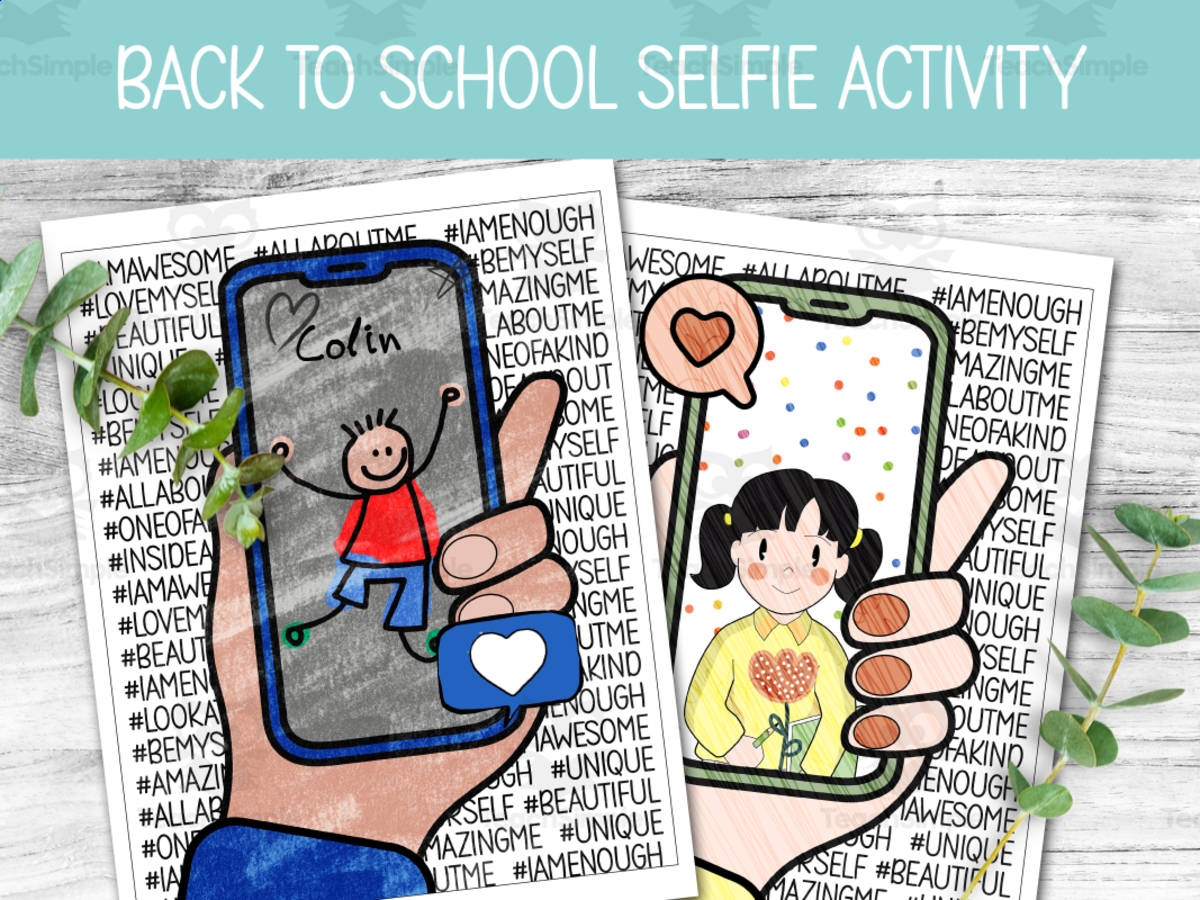 An educational teaching resource from Forever June Digital Design entitled Self Portrait Activity, Student Selfie, 1st Week of School Artwork downloadable at Teach Simple.