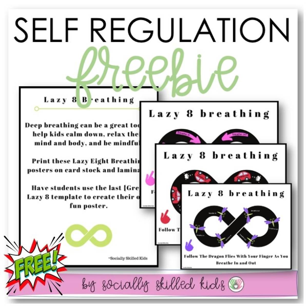 An educational teaching resource from Socially Skilled Kids entitled Self Regulation Lazy 8 Breathing Poster Set downloadable at Teach Simple.
