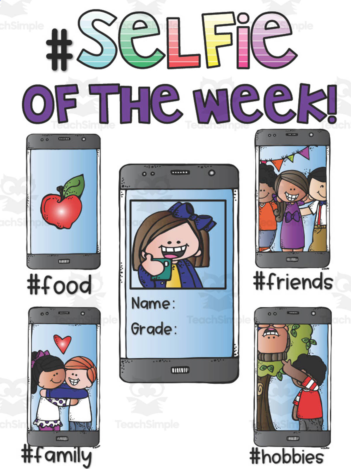An educational teaching resource from Kerry Boles entitled Selfie of the Week (A modern take on Star of the Week) downloadable at Teach Simple.