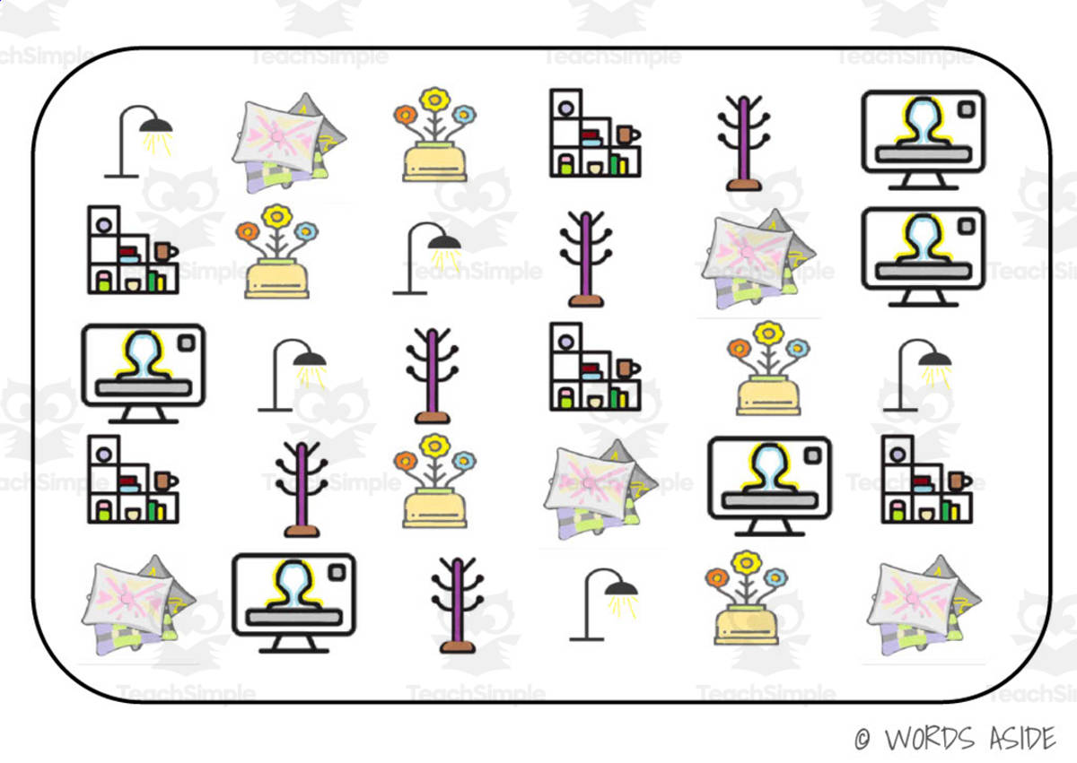 An educational teaching resource from WORDS ASIDE entitled Semantic Themed Activity Boards Set 15: HOUSEHOLD DECOR downloadable at Teach Simple.