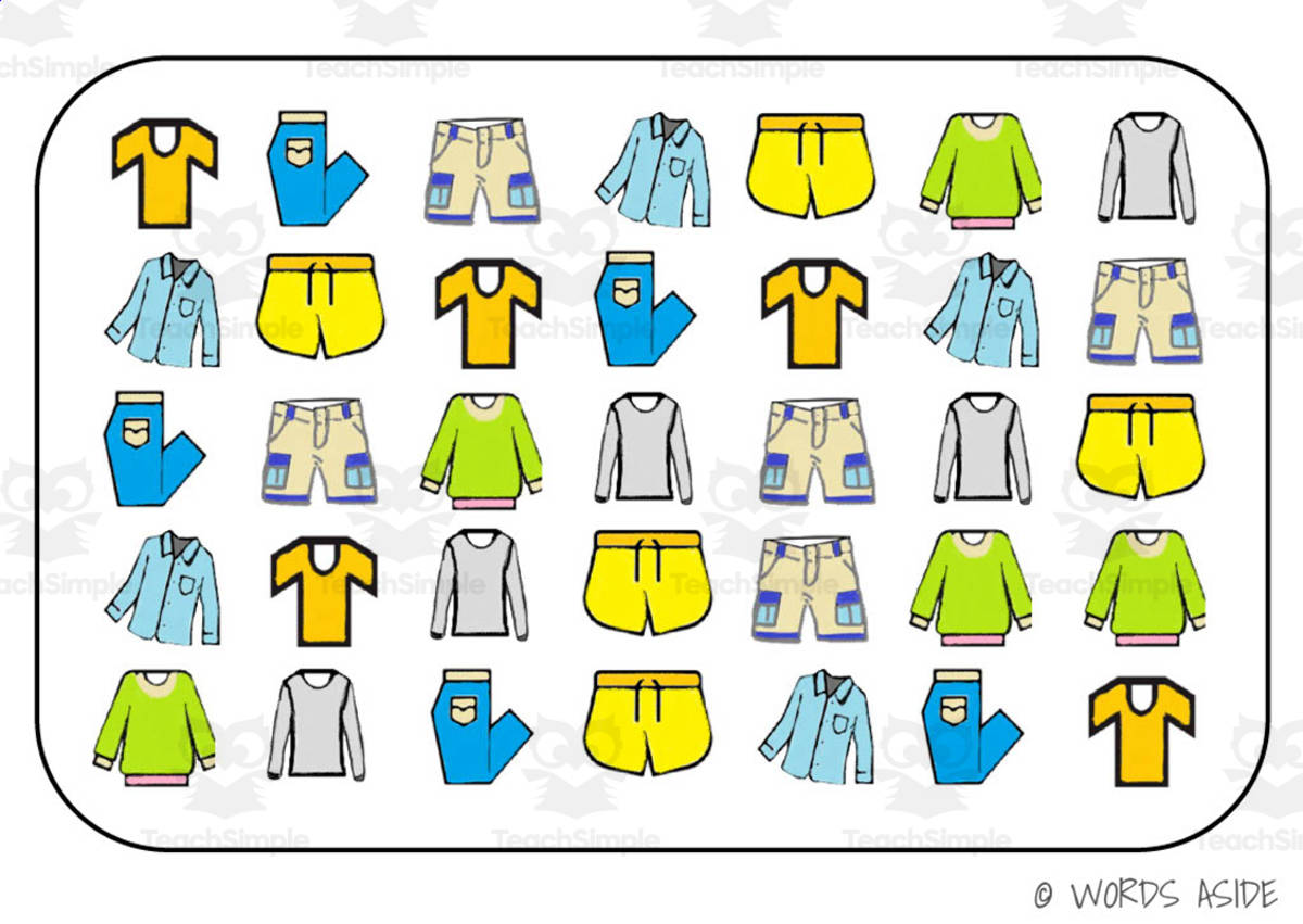 An educational teaching resource from WORDS ASIDE entitled Semantic Themed Activity Boards Set 17: CLOTHING downloadable at Teach Simple.