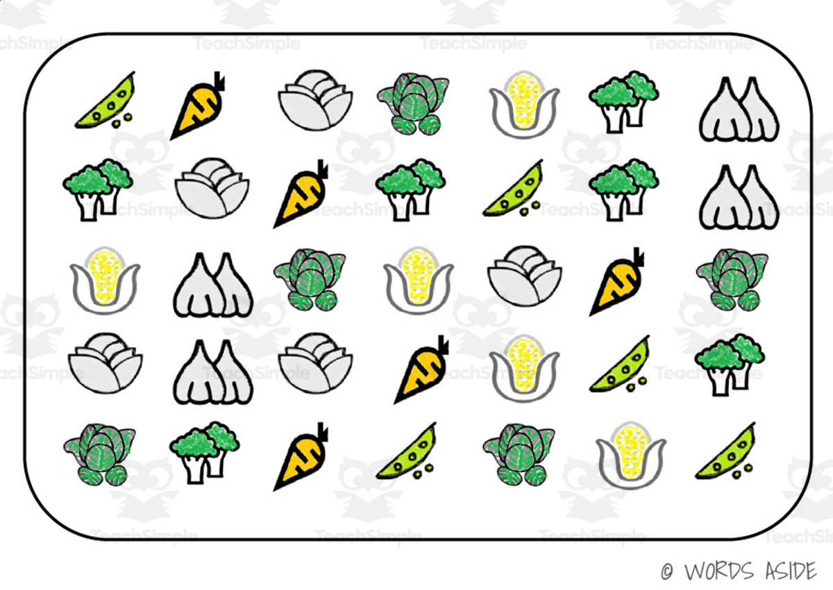 An educational teaching resource from WORDS ASIDE entitled Semantic Themed Activity Boards Set 2: VEGETABLES downloadable at Teach Simple.