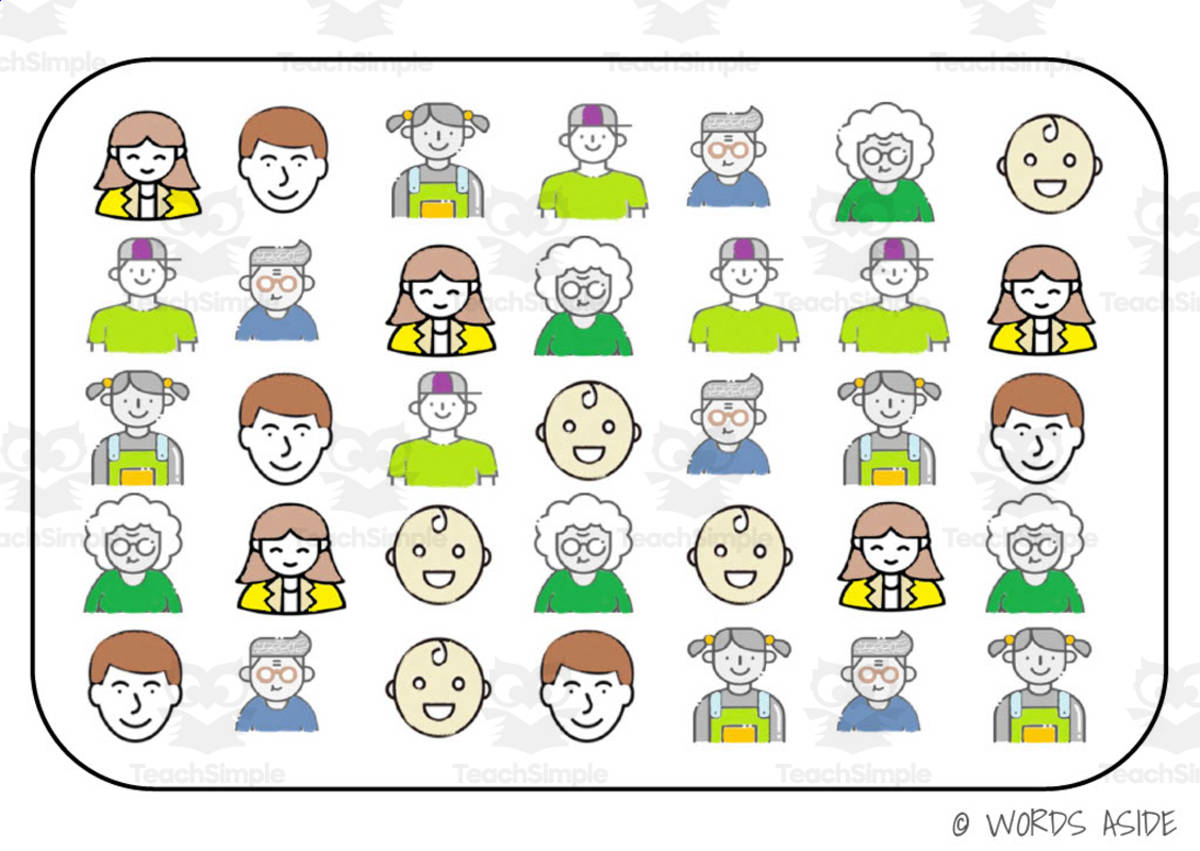An educational teaching resource from WORDS ASIDE entitled Semantic Themed Activity Boards Set 23: PEOPLE downloadable at Teach Simple.
