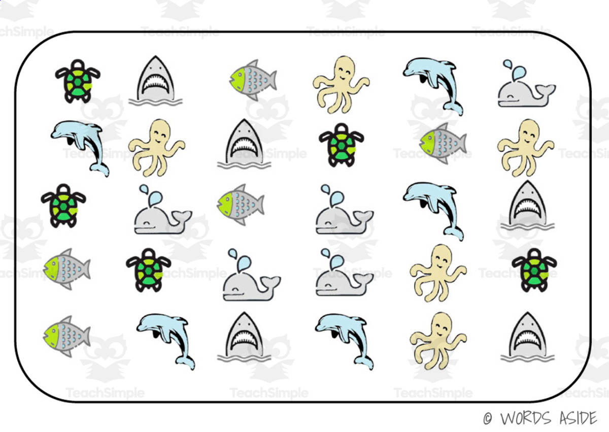 An educational teaching resource from WORDS ASIDE entitled Semantic Themed Activity Boards Set 27: WATER ANIMALS downloadable at Teach Simple.
