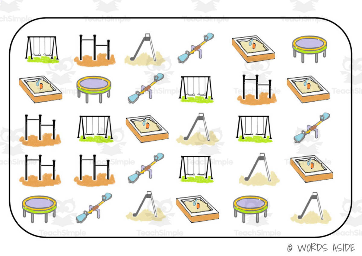 An educational teaching resource from WORDS ASIDE entitled Semantic Themed Activity Boards Set 7: PLAYGROUND EQUIPMENT downloadable at Teach Simple.