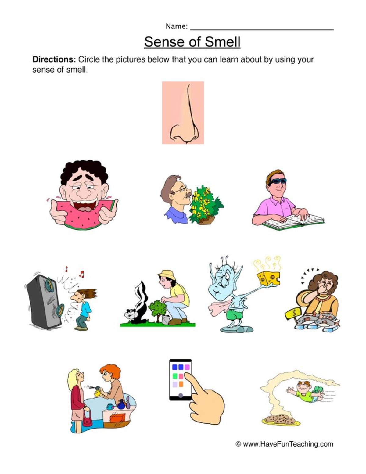 An educational teaching resource from Have Fun Teaching entitled Senses Smell Worksheet downloadable at Teach Simple.