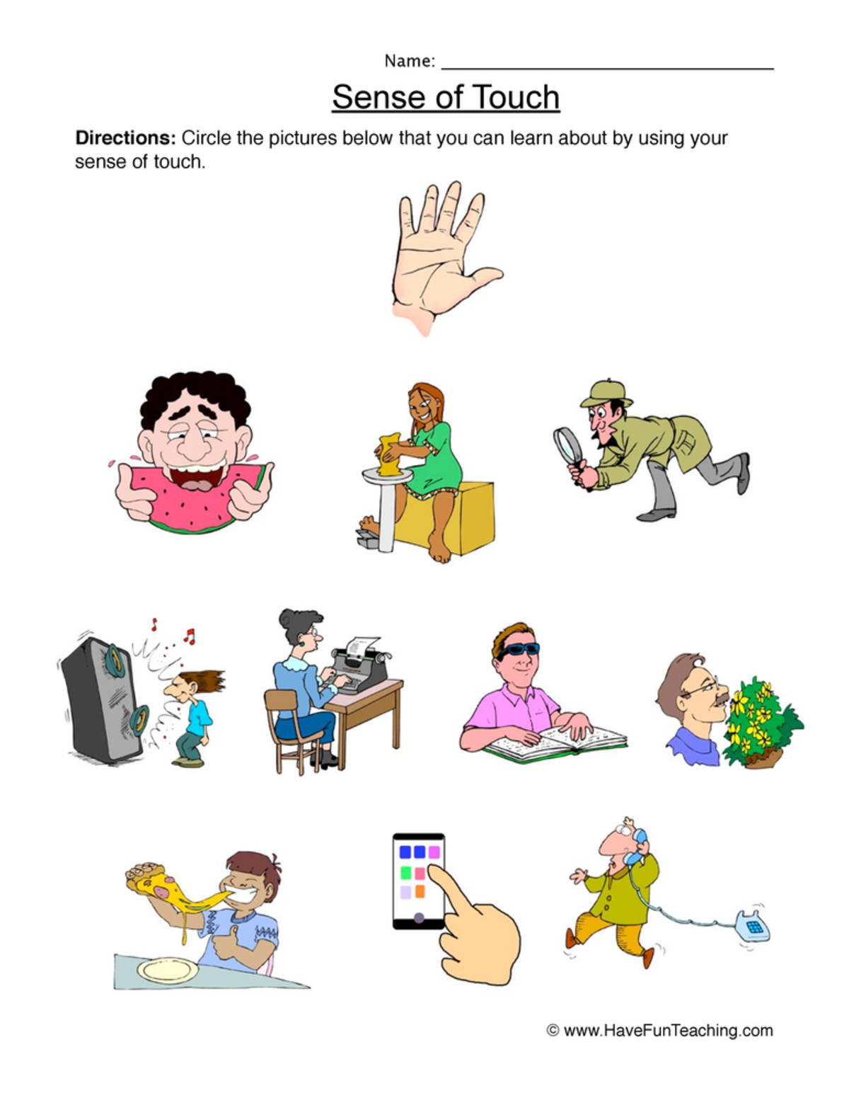 An educational teaching resource from Have Fun Teaching entitled Senses Touch Worksheet downloadable at Teach Simple.