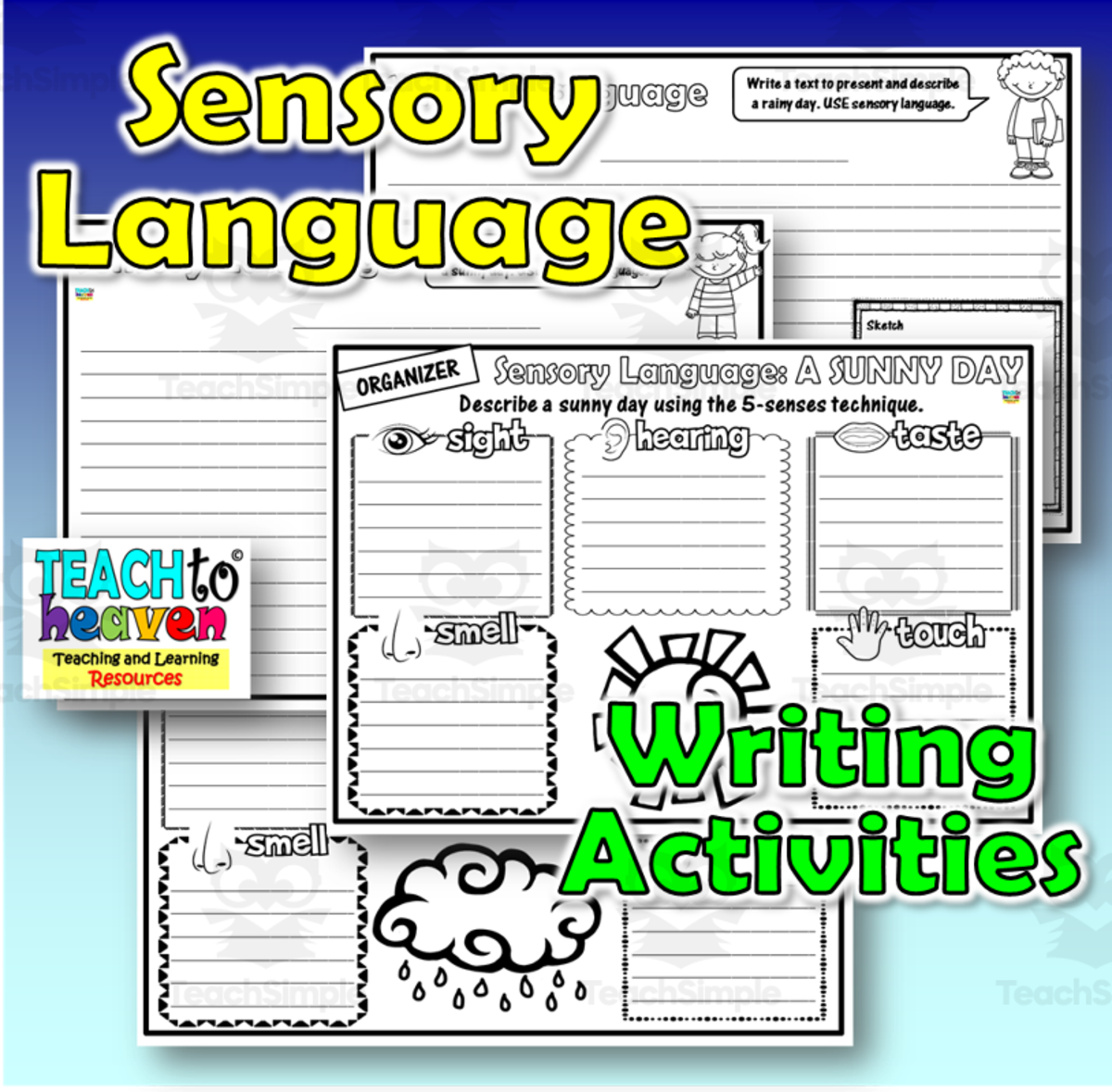 An educational teaching resource from Teach To Heaven, Reoulita.com entitled Sensory Language: Descriptive Writing Activities 2 downloadable at Teach Simple.